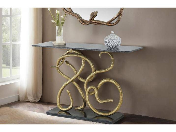 Extravaganter Konsolentisch WILDLIFE SNAKE 115cm schwarz gold Marmor Schlange Skulptur rechteckig Glamour Modern von Riess-Ambiente.de