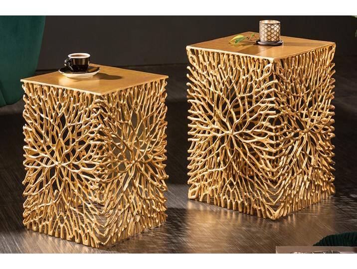 Filigranes Beistelltisch 2er Set ABSTRACT LEAF 45cm gold Handarbeit Satztisch Säulentisch Glamour Modern von Riess-Ambiente.de