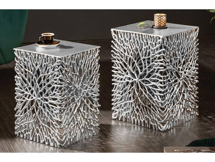 Filigranes Beistelltisch 2er Set ABSTRACT LEAF 45cm silber Handarbeit Satztisch Säulentisch Glamour Modern von Riess-Ambiente.de