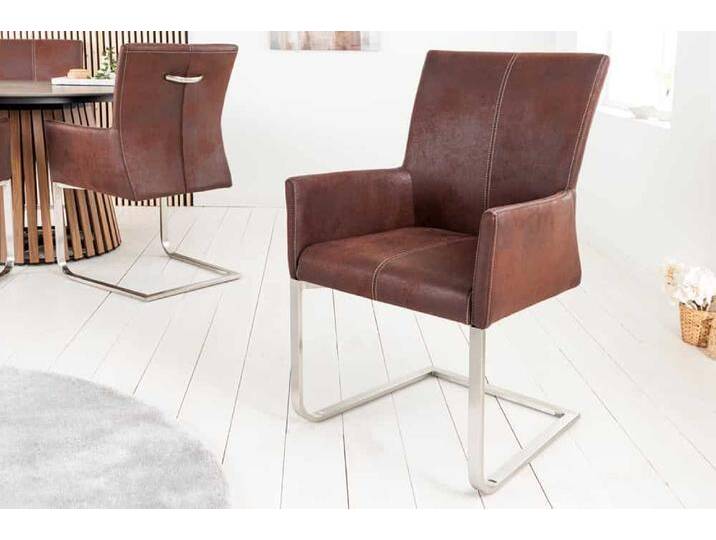 Freischwinger Stuhl SAMSON dark coffee mit Armlehne und Edelstahlrahmen Polsterstuhl Esszimmerstuhl Freischwinger Stuhl SAMSON dark coffee mit Armlehne und Edelstahlrahmen Polsterstuhl Esszimmerstuhl von Riess-Ambiente.de