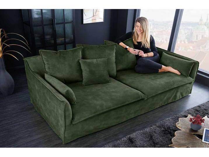 Großes 3-Sitzer Sofa HEAVEN 200cm dunkelgrün Samt Federkern waschbarer Bezug Hussensofa Couch Wohnzimmer Glamour Industrie & Loft Landhaus Modern von Riess-Ambiente.de
