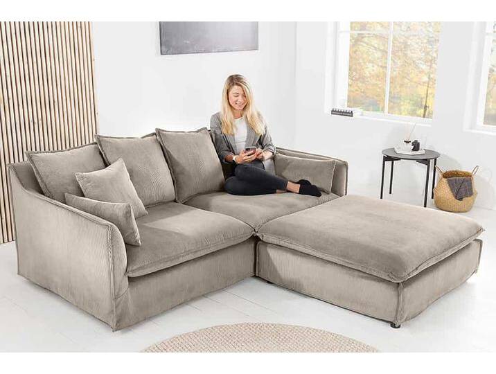 Großes 3-Sitzer Sofa HEAVEN 200cm greige Cord Federkern Hussensofa Wohnzimmer Landhaus Modern Skandinavisch von Riess-Ambiente.de