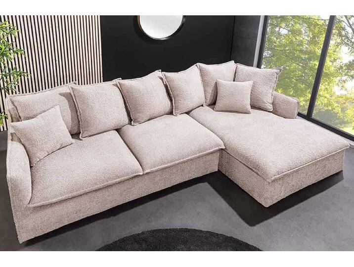 Großes Ecksofa HEAVEN 255cm champagner beige Bouclé Federkern Hussensofa L-Form Wohnzimmer Landhaus Modern Skandinavisch Boheme von Riess-Ambiente.de