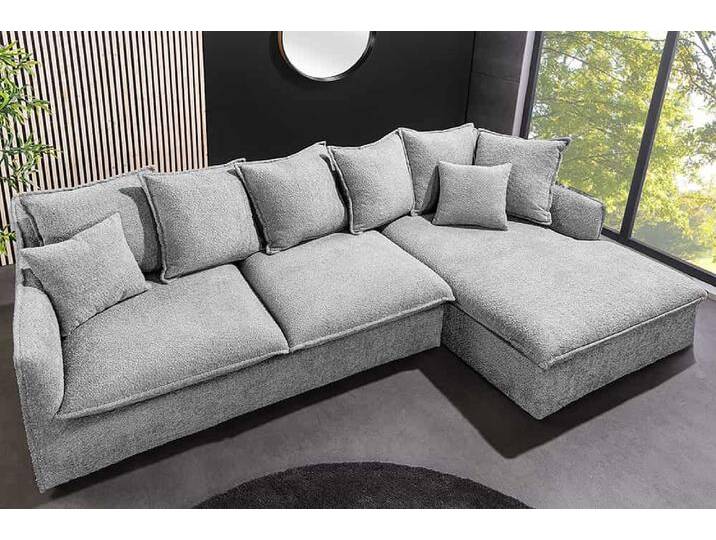 Großes Ecksofa HEAVEN 255cm grau Bouclé Federkern Hussensofa L-Form Wohnzimmer Landhaus Modern Skandinavisch Boheme von Riess-Ambiente.de
