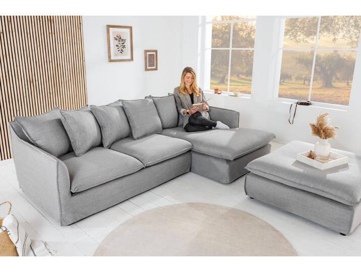Großes Ecksofa HEAVEN 255cm grau Leinenstoff Federkern inkl. Kissen L-Form Wohnzimmer Landhaus Maritim Großes Ecksofa HEAVEN 255cm grau Leinenstoff Federkern inkl. Kissen L-Form Wohnzimmer Landhaus Maritim von Riess-Ambiente.de