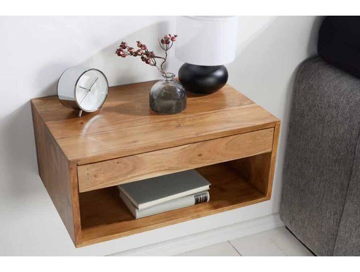 Hängender Nachttisch AMAZONAS 50cm hellbraun Akazie Massivholz Regal mit Schublade Baumtisch Landhaus Modern von Riess-Ambiente.de