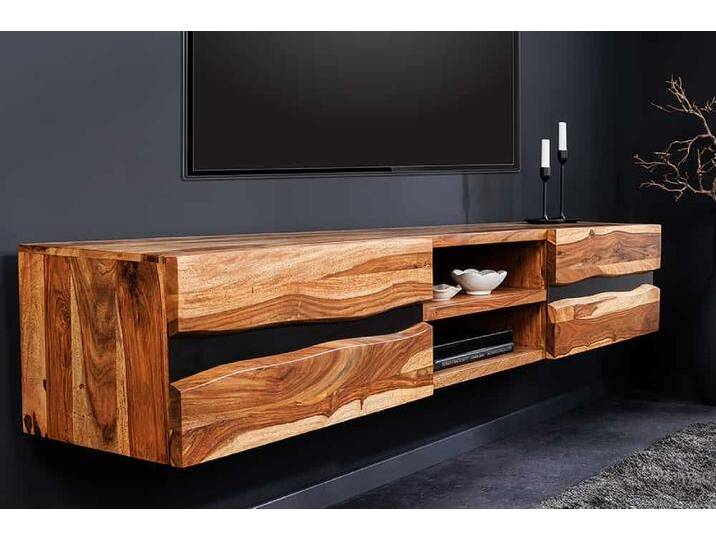 Hängendes TV-Lowboard AMAZONAS 160cm braun Sheesham Massivholz Baumkante Metall schwarz Industrie & Loft Natur Rustikal von Riess-Ambiente.de