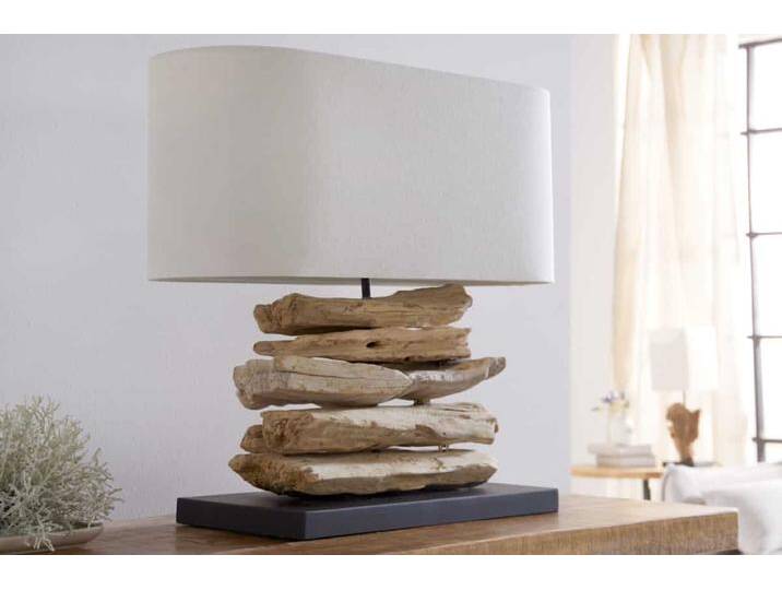 Handgearbeitete Treibholz Lampe RIVERINE 55cm creme Leinenschirm Tischleuchte Natur Rustikal Maritim von Riess-Ambiente.de