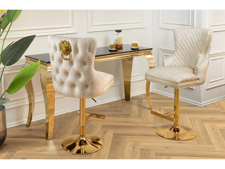 Höhenverstellbarer Barhocker CASTLE DELUXE beige Samt gold Edelstahl mit Löwenkopf für Küche Tresenhocker Bistrohocker Küchenhocker Barock Chesterfield Glamour Höhenverstellbarer Barhocker CASTLE DELUXE beige Samt gold Edelstahl mit Löwenkopf für Küche Tresenhocker Bistrohocker Küchenhocker Barock Chesterfield Glamour von Riess-Ambiente.de