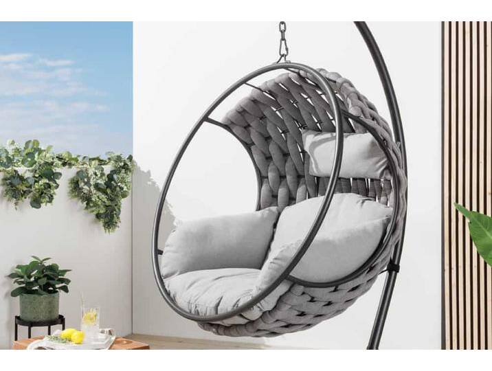 In- und Outdoor Hängesessel ROPE anthrazit grau mit Gestell wetterfest inkl. Kissen Modern Skandinavisch von Riess-Ambiente.de