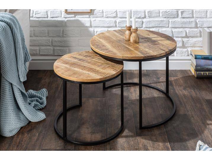 Industrial 2er Set Beistelltische ELEMENTS 60cm Mangoholz massiv rund schwarzes Metallgestell Satztisch Industrie & Loft Natur von Riess-Ambiente.de