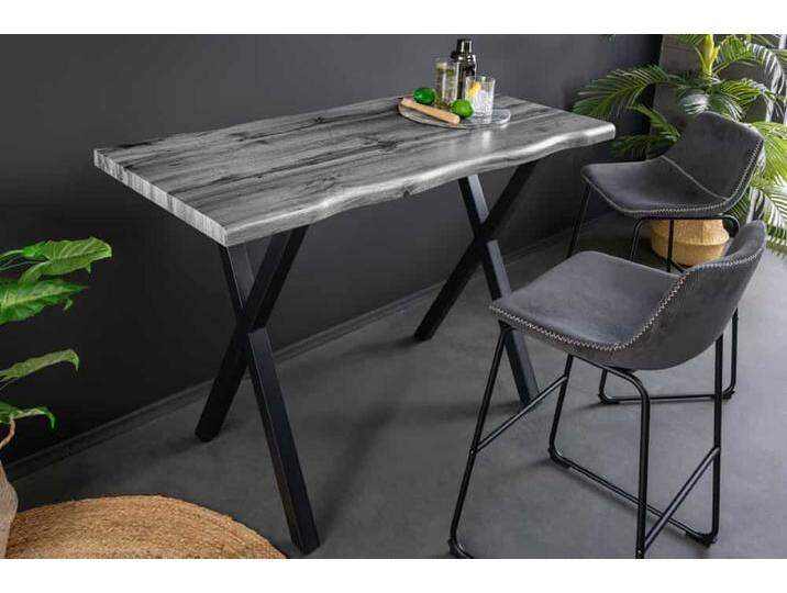 Industrial Bartisch WILD 120cm grau Wildeichen-Design schwarz Metall X-Gestell rechteckig Esszimmertisch Küchentisch 4 Personen Industrie & Loft Modern von Riess-Ambiente.de