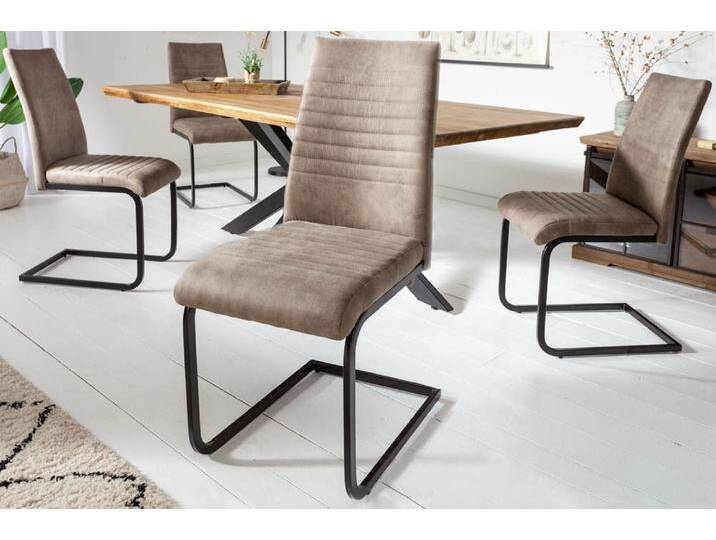 Industrial Freischwinger Stuhl APARTMENT antik taupe mit Metallgestell Polsterstuhl Esszimmerstuhl Küchenstuhl Industrie & Loft von Riess-Ambiente.de