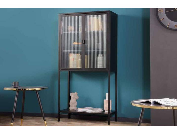 Industrial Vitrine DURA STEEL 150cm schwarz Metall Riffelglas Highboard Industrie & Loft Modern von Riess-Ambiente.de