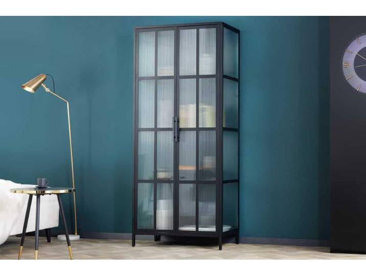 Industrial Vitrine DURA STEEL 180cm schwarz Metall Riffelglas Highboard Industrie & Loft Modern von Riess-Ambiente.de