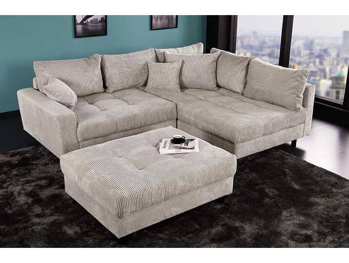 KENT Ecksofa 220cm greige Cord, inkl. Hocker, Federkern, L-Form, modern, gemütlich, Wohnlandschaft von Riess-Ambiente.de