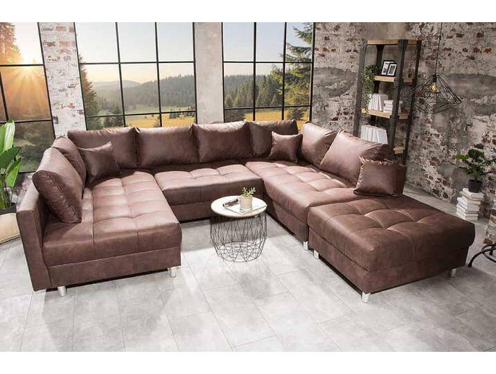 KENT Moderne XXL Wohnlandschaft 305cm braun, Federkern, U-Form, inkl. Hocker, ideal für Wohnzimmer von Riess-Ambiente.de