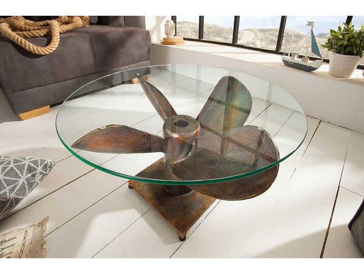 Maritimer Couchtisch OCEAN M 60cm kupfer geflammt rund Schiffsschraube Glasplatte Sofatisch Wohnzimmertisch Maritimer Couchtisch OCEAN M 60cm kupfer geflammt rund Schiffsschraube Glasplatte Sofatisch Wohnzimmertisch von Riess-Ambiente.de