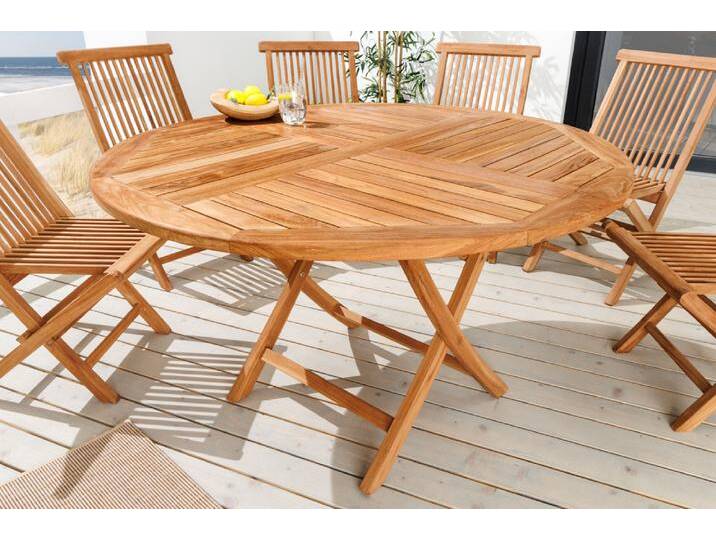 Massiver Gartentisch EMPIRE TEAK 120cm natur Teakholz rund klappbar Outdoor Balkontisch 4 Personen X-Gestell von Riess-Ambiente.de