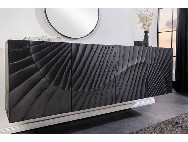 Massives Sideboard SCORPION 180cm schwarz hängend Mangoholz 3D-Design Glamour Retro von Riess-Ambiente.de