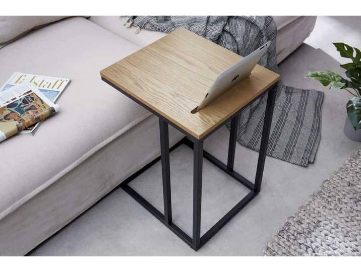 Massivholz Beistelltisch SCANDINAVIA 45cm natur Wildeiche Metall schwarz Laptoptisch rechteckig Betttisch C-Form von Riess-Ambiente.de