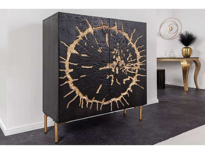 Massivholz Highboard THE CIRCLE 120cm schwarz gold Mango Metall Retro, 6 Fächer, edles Design von Riess-Ambiente.de