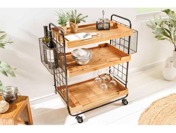 Massivholz Servierwagen SEVEN SEAS 80cm natur Küchenwagen Metall mit Rollen von Riess-Ambiente.de