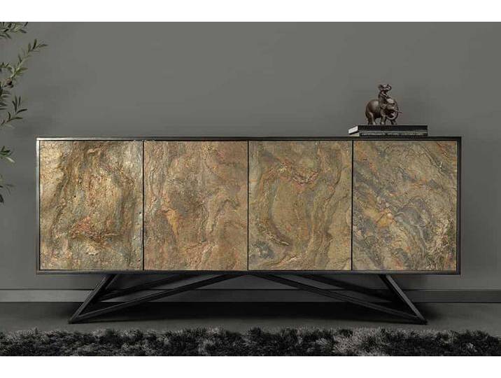 Massivholz Sideboard MOUNTAIN SOUL 175cm grau grün Naturstein Akazie schwarz von Riess-Ambiente.de