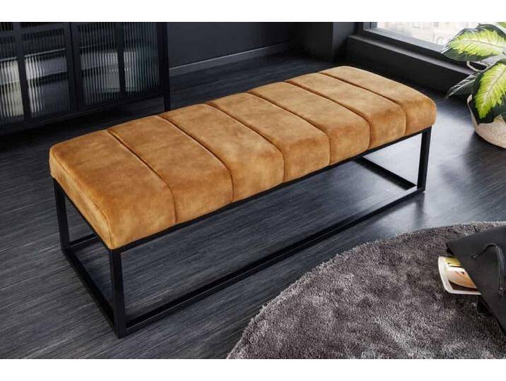 Moderne Sitzbank PETIT BEAUTÉ 110cm senfgelb Samt schwarzes Metallgestell von Riess-Ambiente.de