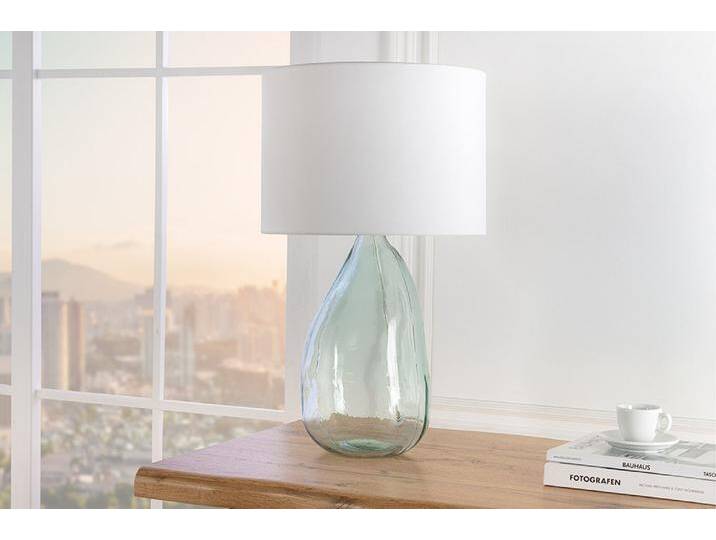 Moderne Tischlampe CLASSIC 60cm transparent recyceltes Glas weiß Stoffschirm Moderne Tischlampe CLASSIC 60cm transparent recyceltes Glas weiß Stoffschirm von Riess-Ambiente.de