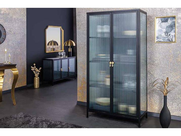 Moderne Vitrine AMSTERDAM 160cm schwarz gold Riffelglas Metall Highboard Schrank Moderne Vitrine AMSTERDAM 160cm schwarz gold Riffelglas Metall Highboard Schrank von Riess-Ambiente.de