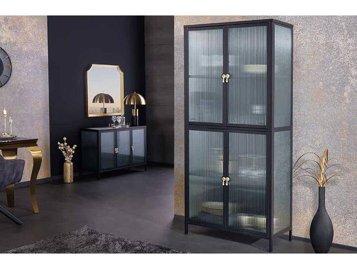 Moderne Vitrine AMSTERDAM 180cm schwarz gold Riffelglas Metall Highboard Schrank Moderne Vitrine AMSTERDAM 180cm schwarz gold Riffelglas Metall Highboard Schrank von Riess-Ambiente.de