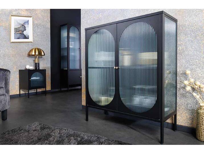 Moderne Vitrine PARIS 110cm schwarz gold Riffelglas Metall Sideboard Schrank von Riess-Ambiente.de