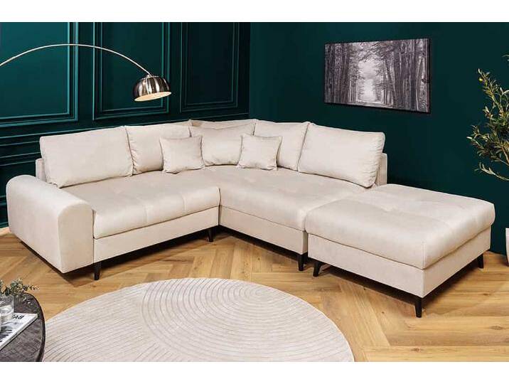 Moderne Wohnlandschaft BELMONT 220cm champagner beige Samt Federkern Ecksofa mit Hocker L-Form Wohnzimmer Moderne Wohnlandschaft BELMONT 220cm champagner beige Samt Federkern Ecksofa mit Hocker L-Form Wohnzimmer von Riess-Ambiente.de