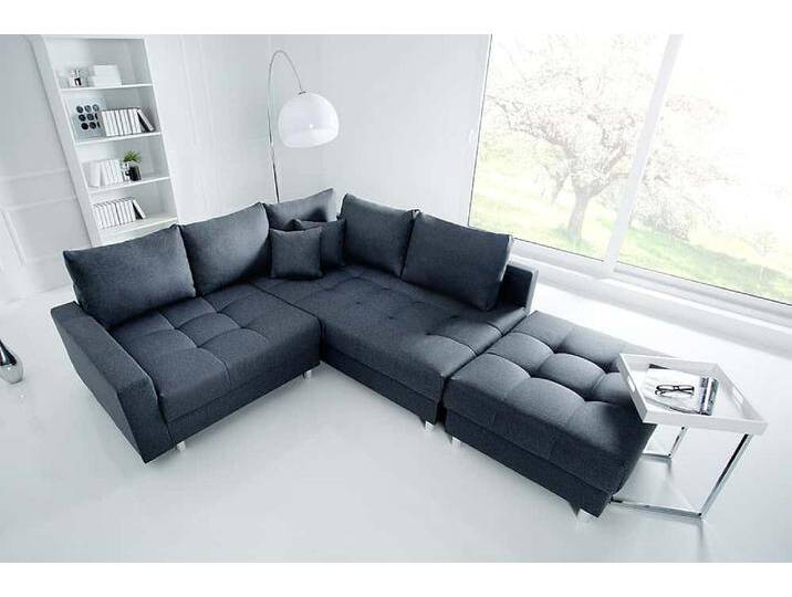 Moderne Wohnlandschaft KENT 220cm anthrazit Ecksofa Federkern inkl. Hocker und Kissen L-Form Wohnzimmer Moderne Wohnlandschaft KENT 220cm anthrazit Ecksofa Federkern inkl. Hocker und Kissen L-Form Wohnzimmer von Riess-Ambiente.de