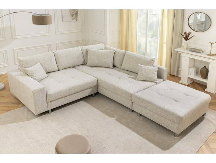 Moderne Wohnlandschaft KENT 220cm beige Strukturstoff Ecksofa Federkern inkl. Hocker Wohnzimmer von Riess-Ambiente.de