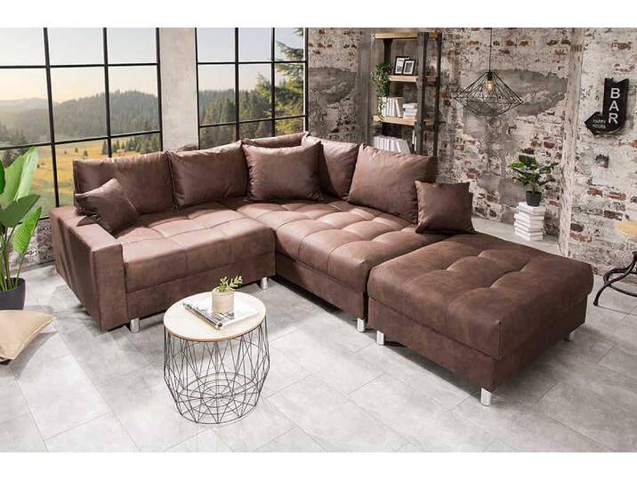 Moderne Wohnlandschaft KENT 220cm braun Ecksofa Federkern inkl. Hocker und Kissen L-Form Wohnzimmer von Riess-Ambiente.de