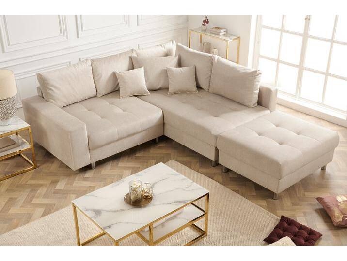 Moderne Wohnlandschaft KENT 220cm champagner beige Samt Ecksofa Federkern inklusive Hocker L-Form Wohnzimmer Moderne Wohnlandschaft KENT 220cm champagner beige Samt Ecksofa Federkern inklusive Hocker L-Form Wohnzimmer von Riess-Ambiente.de
