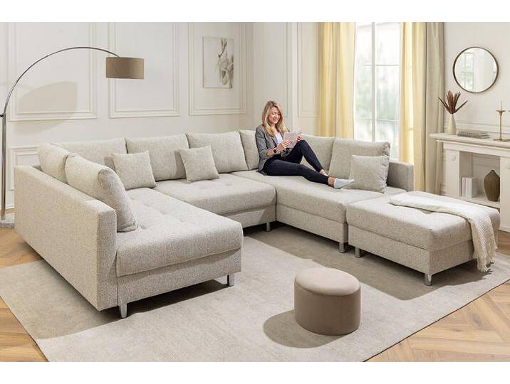 Moderne XXL Wohnlandschaft KENT 305cm beige Strukturstoff Bigsofa Federkern inkl. Hocker Wohnzimmer von Riess-Ambiente.de