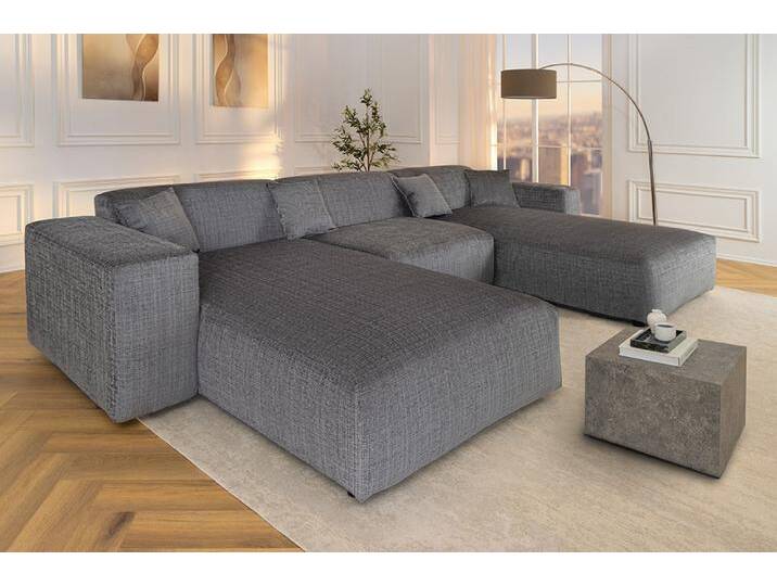 Moderne XXL Wohnlandschaft SIGNATUR 370cm grau Chenille U-Form Sofa inkl. Kissen Wohnzimmer von Riess-Ambiente.de