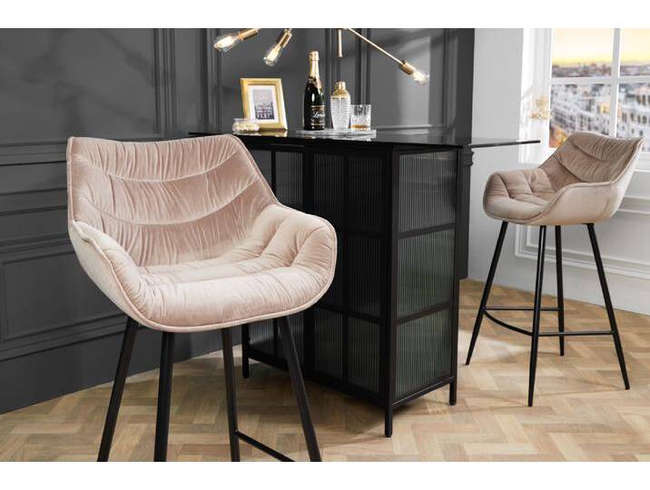 Moderner Barhocker THE DUTCH COMFORT champagner beige Samt Metall schwarz mit Lehne Polsterstuhl für Küche Tresenhocker Bistrohocker Küchenhocker von Riess-Ambiente.de