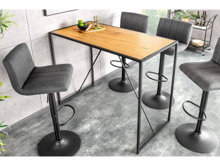 Moderner Bartisch SLIM LINE 120cm natur schwarz Holz-Design Metallgestell Tresen Stehtisch rechteckig von Riess-Ambiente.de