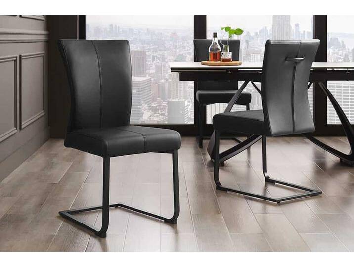 Moderner Freischwinger SAMSON schwarz Echtleder Metallrahmen mit Komfortgriff Moderner Freischwinger SAMSON schwarz Echtleder Metallrahmen mit Komfortgriff von Riess-Ambiente.de