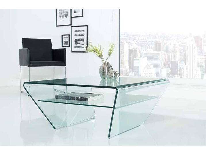 Moderner Glas Couchtisch FANTOME 70cm Trapez mit Ablage transparent rechteckig Sofatisch Wohnzimmertisch von Riess-Ambiente.de