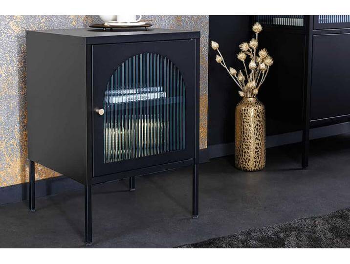 Moderner Nachttisch PARIS 60cm schwarz Metall Riffelglas Vitrinenschrank Moderner Nachttisch PARIS 60cm schwarz Metall Riffelglas Vitrinenschrank von Riess-Ambiente.de