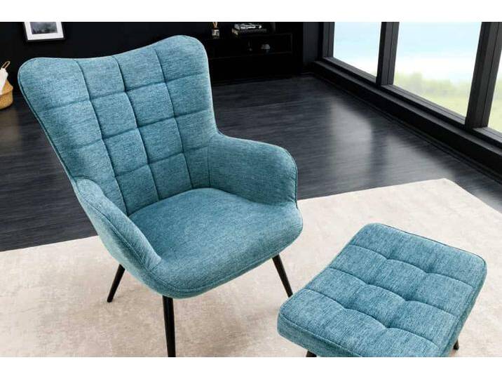 Moderner Sessel SCANDINAVIA blau Strukturstoff schwarz Metall mit Armlehne Moderner Sessel SCANDINAVIA blau Strukturstoff schwarz Metall mit Armlehne von Riess-Ambiente.de