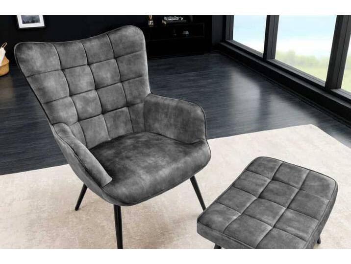 Moderner Sessel SCANDINAVIA grau Samt schwarze Metallbeine mit Armlehnen von Riess-Ambiente.de