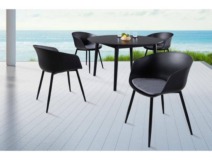 Moderner Stuhl DESIGNO schwarz Kunststoff Gartenstuhl mit Armlehnen Indoor Outdoor Esszimmerstuhl Küchenstuhl von Riess-Ambiente.de
