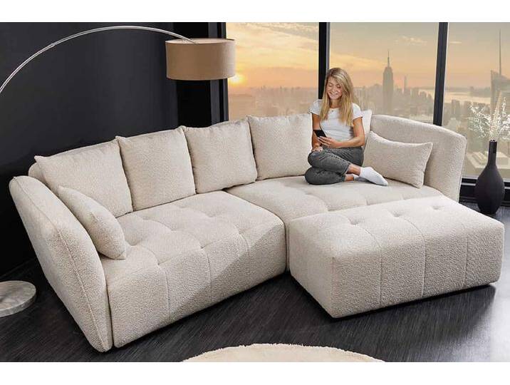 Modernes Big Sofa ROYAL 295cm champagner beige Bouclé Federkern XXL-Couch Wohnzimmer von Riess-Ambiente.de