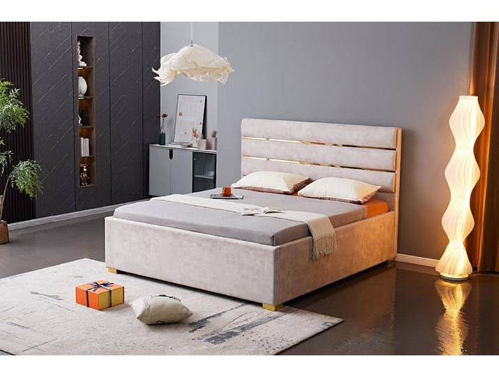 Modernes Boxbett METROPOLITAN 180x200cm champagner Samt mit Lattenrost und Stauraum von Riess-Ambiente.de